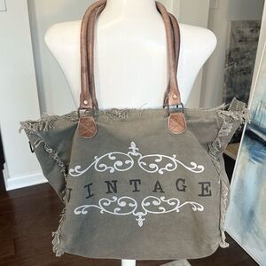 Vintage Addiction Canvas & Leather Tote Bag